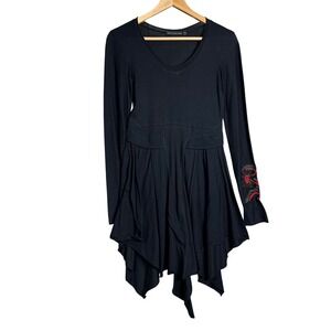 Marithe Francois Girbaud Black Handkerchief Hem Tunic Dress Embroidery Sz 5
